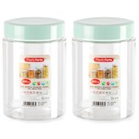 Voorraadpot/bewaarpot - 2x - 800 ml - kunststof - mint groen- B10 x H15 cm