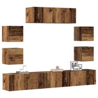 7-delig Tv-meubelset wandmontage bewerkt hout oud houtkleurig