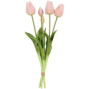 Countryfield Kunst tulpen boeket Greigii - 5x stuks - licht roze - real touch - kunst zijdebloemen -