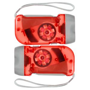 Zaklamp knijpkat/dynamo - 2x - dubbele LED - Rood - Batterij loos verlichten