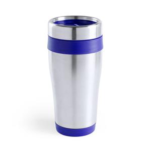 Warmhoudbeker/thermos isoleer koffiebeker/mok - RVS - zilver/blauw - 450 ml   -