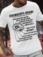 Men's Engineer's Brain Problem-Solving Function Coffee Location Sensor Funny Graphic Printing Text Letters Casual Cotton T-Shirt