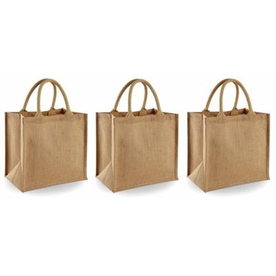 Jute boodschappentas/shopper - 3x - klein - 30 x 30 x 19 cm