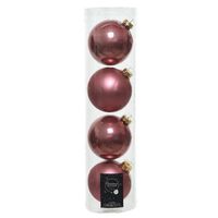 4x Oud roze glazen kerstballen 10 cm glans en mat - thumbnail