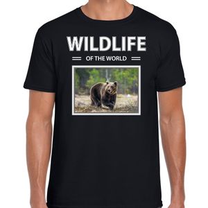 Beer t-shirt met dieren foto wildlife of the world zwart voor heren