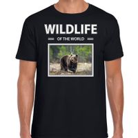 Beer t-shirt met dieren foto wildlife of the world zwart voor heren