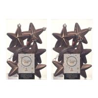 Decoris kersthanger sterren - 24x st - walnoot bruin - 7 cm - kunststof - kerstornamenten