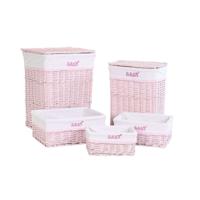 Wasmand DKD Home Decor Roze vlechtwerk Kinderen 44 x 34 x 56 cm 5 Onderdelen