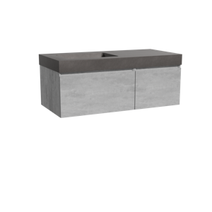 Storke Edge zwevend badmeubel 110 x 52 cm beton donkergrijs met Scuro High asymmetrisch linkse wastafel in kwarts mat zwart