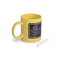 Luxe krijt koffiemok/beker - geel - keramiek - met zwart schrijfvlak - 350 ml - thumbnail