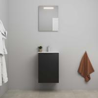 On-Line Badkamermeubelset - 45 cm - Voorgemonteerd - 1 Deur met Greep - Porseleinen Wastafel - 1 Kraangat - Spiegel met LED-Verlichting - Mat Zwart
