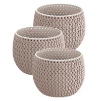 Set van 3x stuks plantenpotten/bloempotten kunststof dia 14.5 cm en hoogte 11 cm beige/taupe