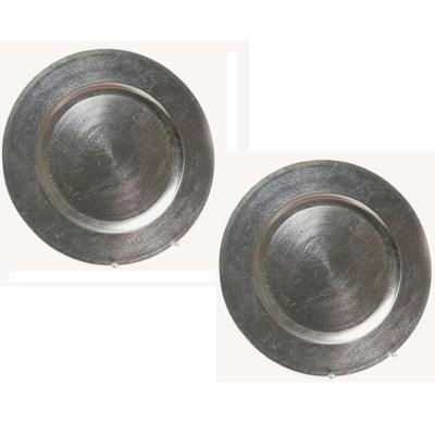 Set van 6x stuks ronde diner onderborden - zilver - van kunststof - Dia 33 cm
