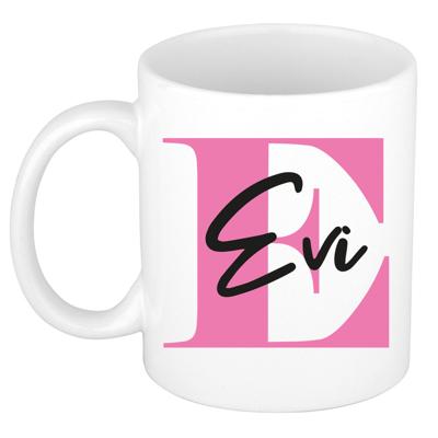 Naam mok Evi - roze - wit - keramiek - 300 ml - verjaardag/cadeau beker Naam mok Evi - roze - wit - keramiek - 300 ml - verjaardag/cadeau beker