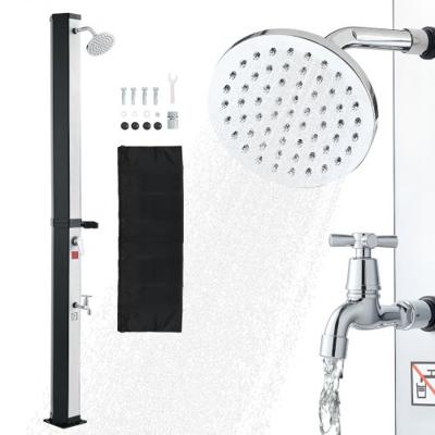 VEVOR Solardouche 35 L, Tuindouche 2160 mm, Buitendouche met voetkraan en zeepbakje, Warm- en koudwaterregeling, max. 60 °C, Campingdouche voor tuin, zwembad, strandzwembad, Zwart/Zilver