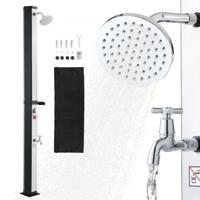 VEVOR Solardouche 35 L, Tuindouche 2160 mm, Buitendouche met voetkraan en zeepbakje, Warm- en koudwaterregeling, max. 60 °C, Campingdouche voor tuin, zwembad, strandzwembad, Zwart/Zilver