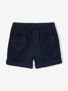 Short van velours met hartvormige zakken voor meisjes, gemakkelijk aan te trekken. marineblauw