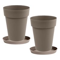 Set van 2x stuks bloempotten Toscane kunststof taupe D44 x H53 cm inclusief onderschalen D35 cm - thumbnail