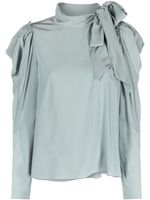 Ulla Johnson blouse crop en soie à col froncé - Bleu