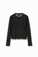 Slim fit glimmend tulen T-shirt - BLACK - M
