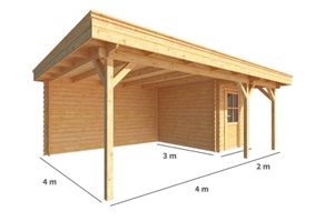Blokhut met overkapping Lisa 600 cm bij 300 cm diep Plat dak - Warentuin Collection