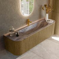 Badmeubel Mondiaz Kurve-Dlux | 160 cm | Meubelkleur Dusk | Wastafelkleur Oza | Solid surface | Wasbak midden spoelbak | 1 kraangat