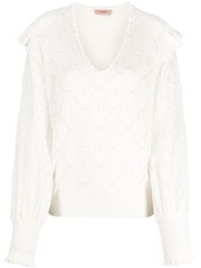 TWINSET pull à ornements Oval T de perles - Blanc