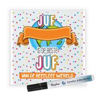 Cadeau tegel voor juf - de beste juf - invul tegel - stippen - keramiek - 15 cm