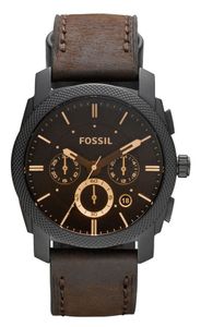 Fossil FS4656 Horloge Machine Chrono staal-leder zwart-bruin 42 mm