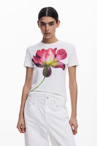 T-shirt met grote bloem - WHITE - XL