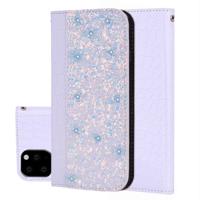 Krokodil textuur glitter poeder horizontale Flip lederen draagtas met kaartsleuven & houder voor iPhone 11 (wit)