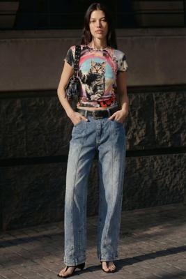 Rechte jeans met omgekeerd effect - BLUE - 42