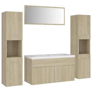 The Living Store Badkamermeubelset - Sonoma Eiken - 90x38.5x46 cm - Inclusief Spiegel - Wastafelkast en 2 Hoge Kasten