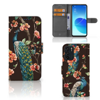 OPPO Reno6 5G Telefoonhoesje met Pasjes Pauw met Bloemen - thumbnail