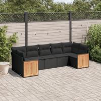 7-delige Loungeset met kussens poly rattan zwart