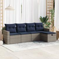 5-delige Loungeset met kussens poly rattan grijs