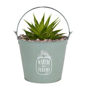 Plantenpot/bloempot emmer voor buiten - zink - jadegroen - D24 x H19 cm