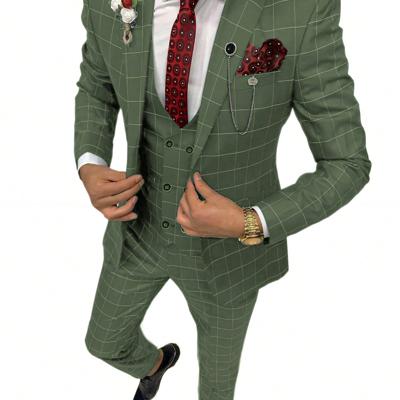 Bon&Bon Men's 3-Piece Plaid Suit - Grey Slim Fit Wedding & Business Suit Olive Green / S
