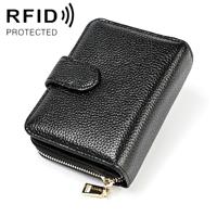 KB192 Buckle Zipper Cowhide Leather Organ Shape Multiple Card Slots Anti-magnetic RFID Wallet Clutch Bag for Men(Black)