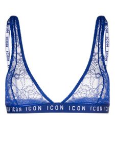 DSQUARED2 soutien-gorge en dentelle fleurie à logo imprimé - Bleu