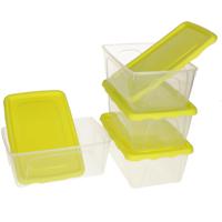 Vershoudbakjes Hega - set van 4x stuks - 1 liter - transparant/groen - L18 x B12 x H12 cm