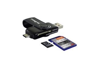 Integral USB3.0 CARDREADER TYPE A & TYPE C DUAL SLOT SD MSD geheugenkaartlezer USB 3.2 Gen 1 (3.1 Gen 1) Zwart