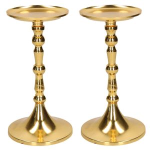 Set van 2x stuks luxe kaarsenhouder/kandelaar klassiek goud metaal 10 x 10 x 22 cm