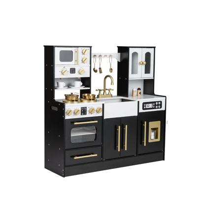 Speelkeuken Voor Kinderen Houten Speelset Speelgoedkeuken Met Accessoires-Zwart