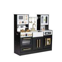 Speelkeuken Voor Kinderen Houten Speelset Speelgoedkeuken Met Accessoires-Zwart