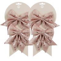 Kerst ornamenten strikken - 6x st - roze - 12 x 13 cm - polyester - kerstboomstrikjes - thumbnail