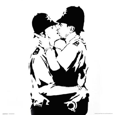 Kunstdruk Brandalised Bobbies Kissing 30x30cm