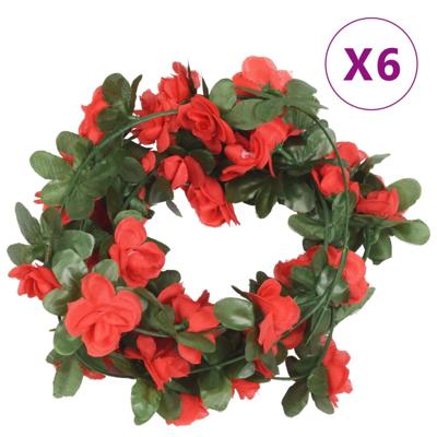 VidaXL Kerstslingers met bloemen 6 st 250 cm lente rood