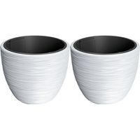 Plantenpot/bloempot Furu Stripes - 2x - buiten/binnen - kunststof - wit - D40 x H40 cm