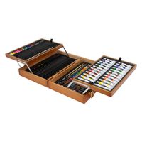 127-delige schilderset in een houten kist met tubes verf en diverse kleurpotloden voor jong en oud - thumbnail